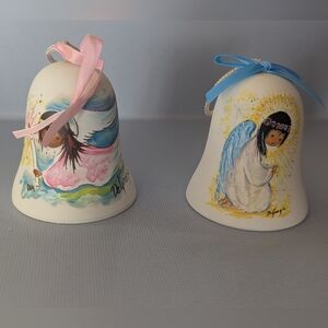 Vintage DeGrazia Angel Bell Ornaments 1987 1996 Limited Edition Pair